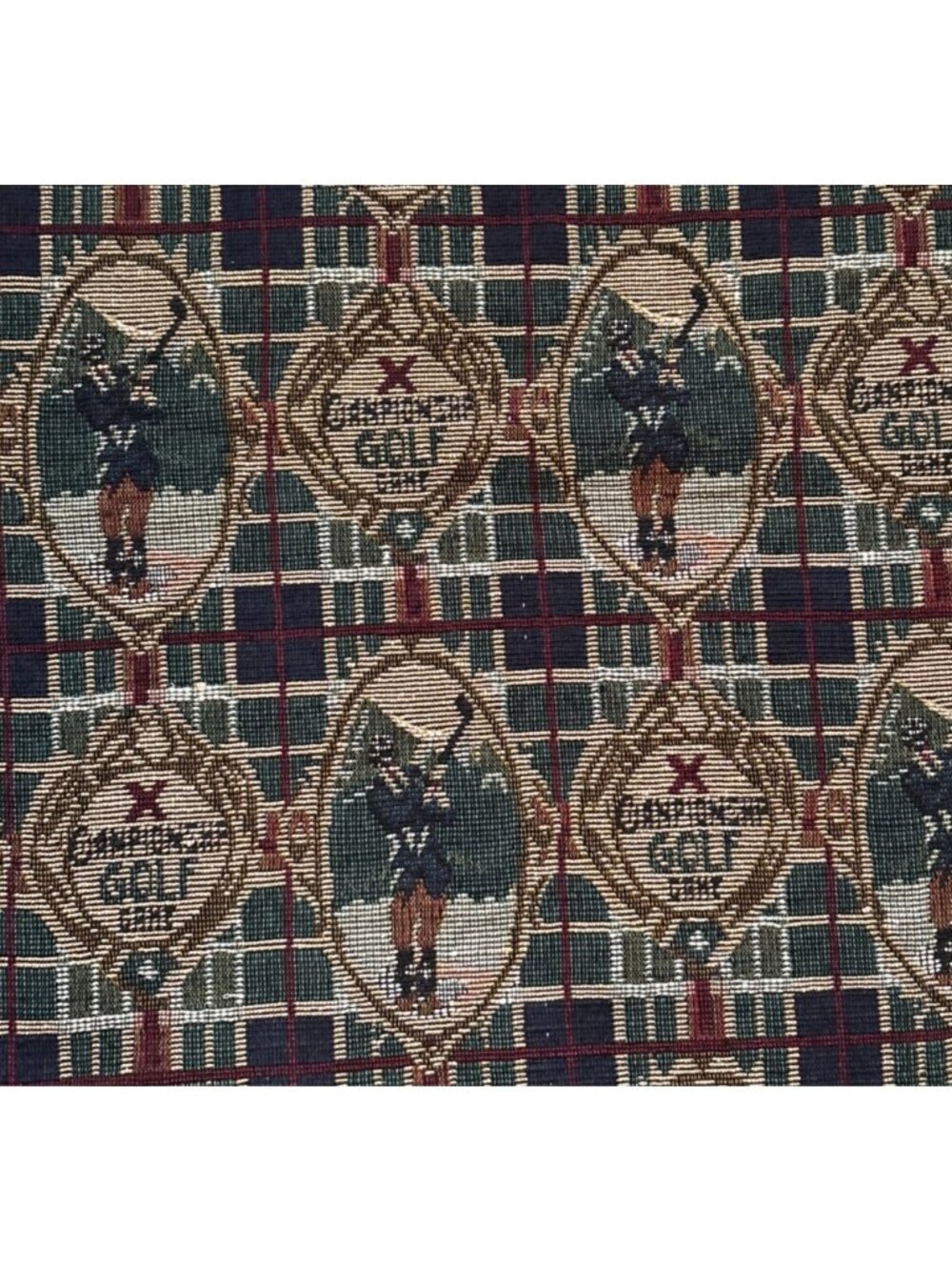 Vintage Golf-Themed Tapestry Fabric 20" x 56" Champion Golf Print Plaid Pattern